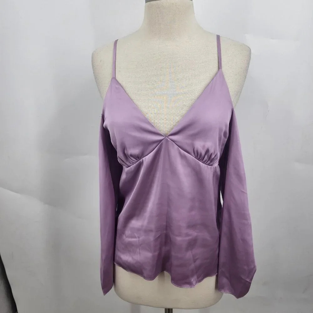 WAYF Womens Cold Shoulder Tie Strap Cami In Long Sleeve in Lavender Size XS NWT